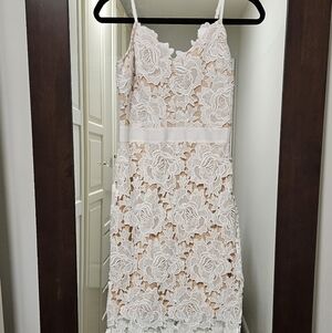 AKIRA White Floral Lace Overlay Midi Dress